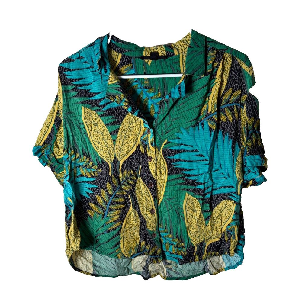 Jane & Delancey Shirt Women's Large Button Up Floral Collared Boho Green Top